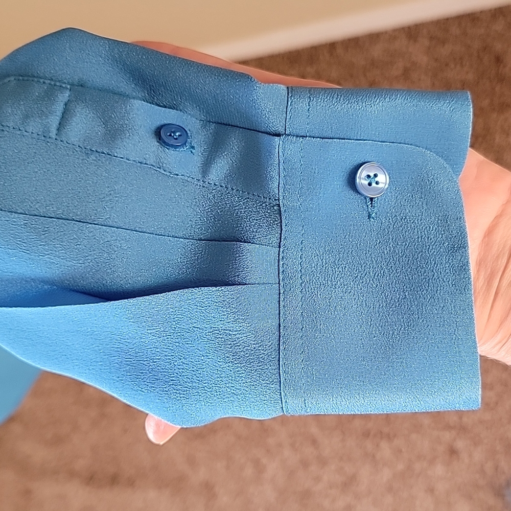 Talbots 100% Silk Blouse S Bright Blue Washable Silk Minimalist Luxe Top - Picture 6 of 17